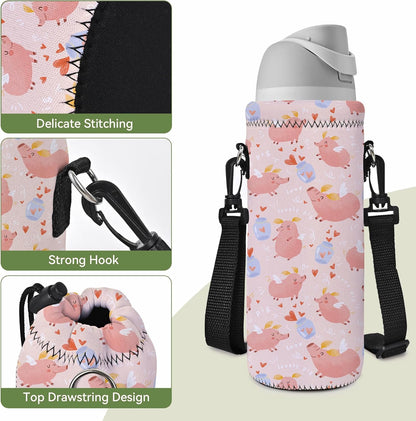 Neoprene 500ML/750ML/1000ML Water Bottle Bag Carrier, Portable Insulated Bottle Sling Holder Case Pouch with Adjustable Shoulder Strap for Men Women Walking Hiking Running
