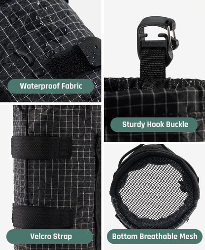 Water Bottle Holder Pouch with Hook Buckle, Backpack Water Bottle Holder Mesh Bag Carrier Fits for 8-24oz Bottles for Hiking, Running, Travel, Outdoor Backpack Accessories & Attachments