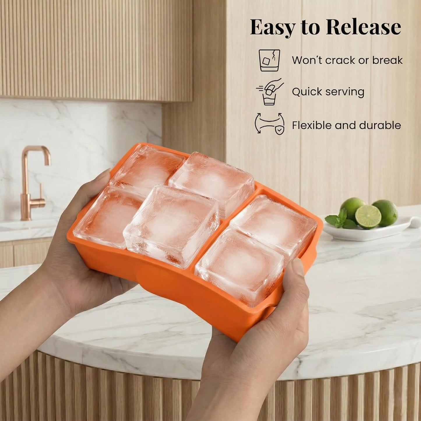 KitchFort Large Silicone Ice Cube Tray (2-Pack), Easy Release 2" Big Ice Cubes - Cocktail, Whiskey Ice Cubes Mold - Ice Trays for Freezer with Lid - Stackable Silicone Ice Tray - Black