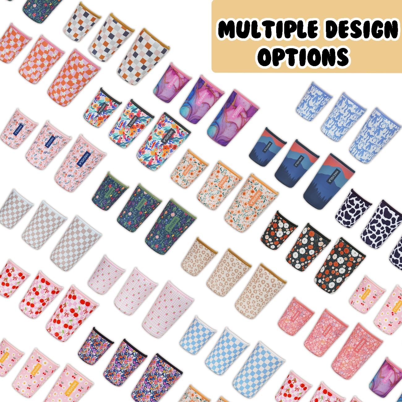 Reusable Insulated Neoprene Iced Coffee Cup Sleeve, Durable Drink Sleeve for Cold Beverages, Beverage Holder for Iced Coffee, Floral Checkers