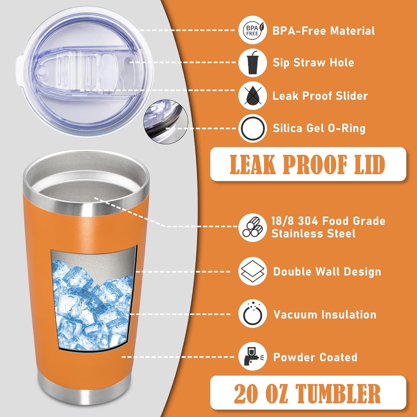 20 oz Tumbler Coffee Travel Tumblers Bulk with Lid Stainless Steel Double Wall Vacuum Insulated Mug Powder Coated Cups fit Car Cupholder for Hot and Cold - Stainless Steel, 4Pack