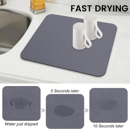 WISELIFE Dish Drying Mat Super Absorbent Drying Mat Large Dish Drying Mats for Kitchen Counter Easy Clean Dish Mat Kitchen Drying Mat15"x 18" Stylish Grey
