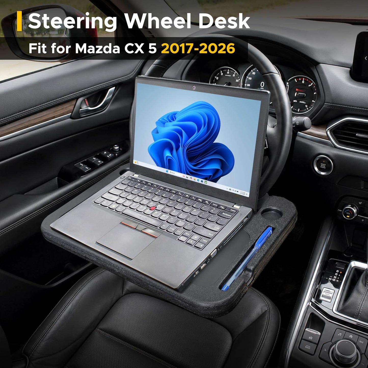 EcoNour 2 in 1 Car Steering Wheel Desk | Tray for Laptop Car Mount with Pen Holder | Desk Console for Car | Food Tray for Eating with Drinks Holder | Multipurpose Travel Car Accessories