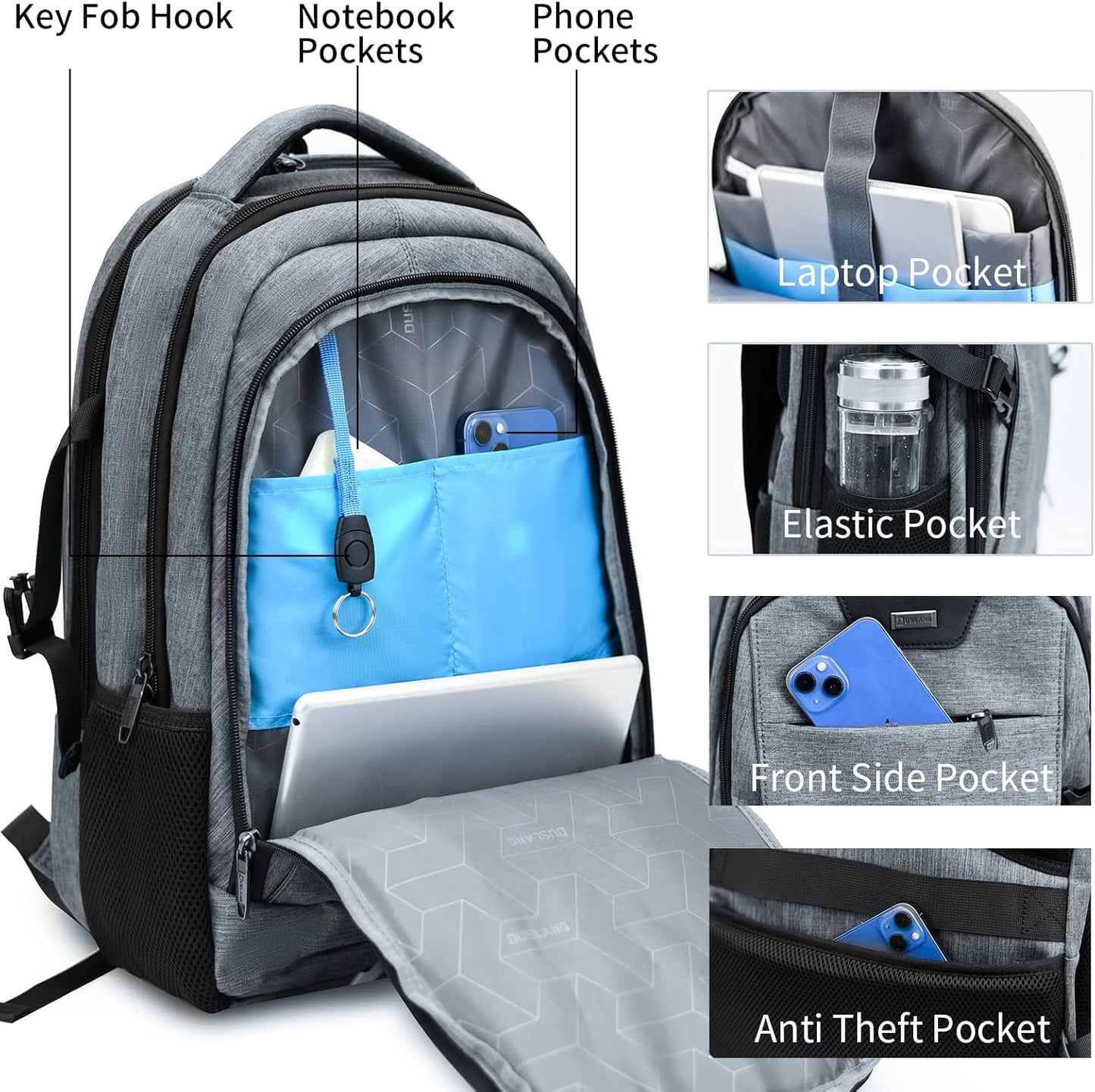 DUSLANG 17 Inch Laptop Backpack for Travel Water Resistant College Backpack for Men/Women Laptop Bag with USB Charging Port,Black - Colors A