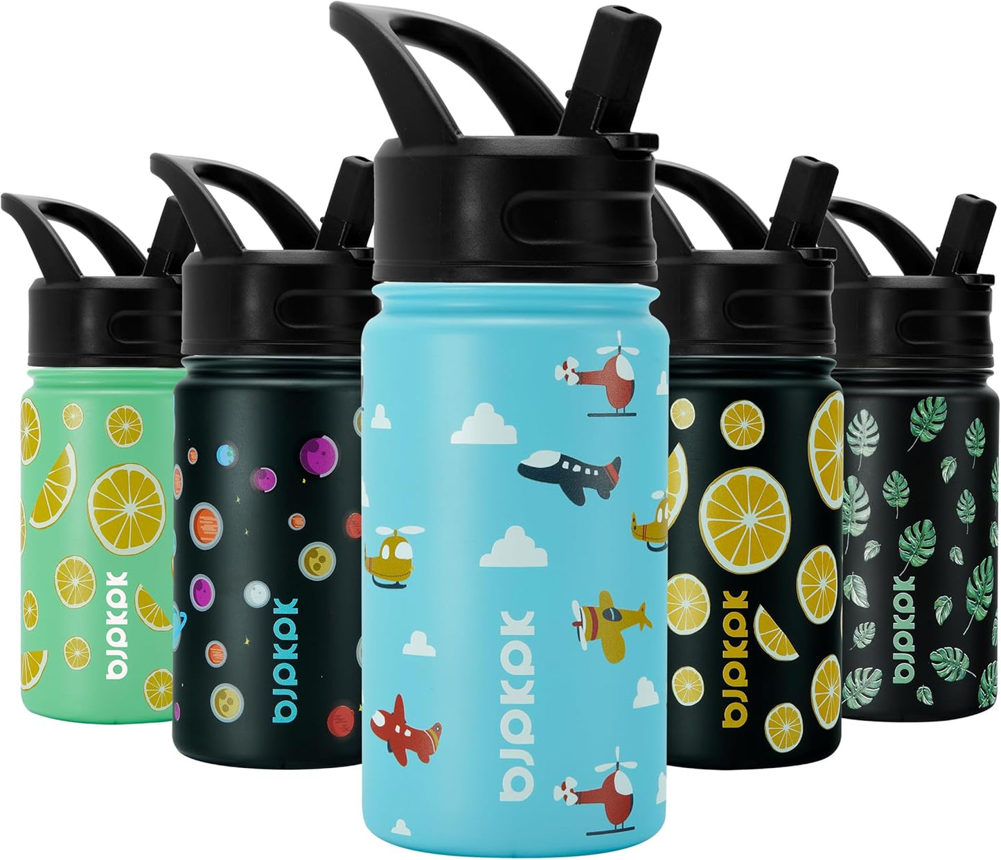 BJPKPK Insulated Water Bottles with Straw Lid, 40oz Stainless Steel Water Bottles with 3 Lids, BPA Free Leakproof Thermo, Tumblers, Cups for Sports, Gym- Midnight - Colors A