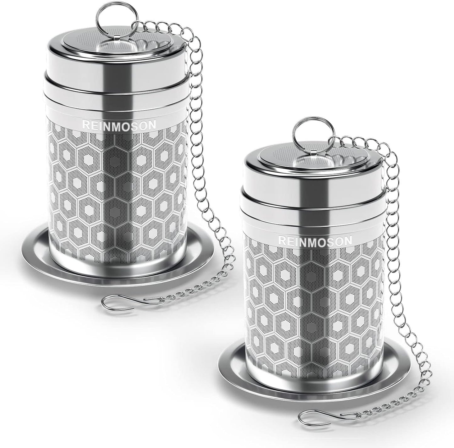 Reinmoson Tea Strainers for Loose Tea, Extra Fine Mesh Tea Infuser, 304 Stainless Steel & Updated Slim Threaded Lid, Loose Leaf Tea Steeper for Black Tea, Rooibos, etc