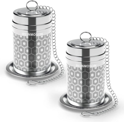 Reinmoson Tea Strainers for Loose Tea, Extra Fine Mesh Tea Infuser, 304 Stainless Steel & Updated Slim Threaded Lid, Loose Leaf Tea Steeper for Black Tea, Rooibos, etc