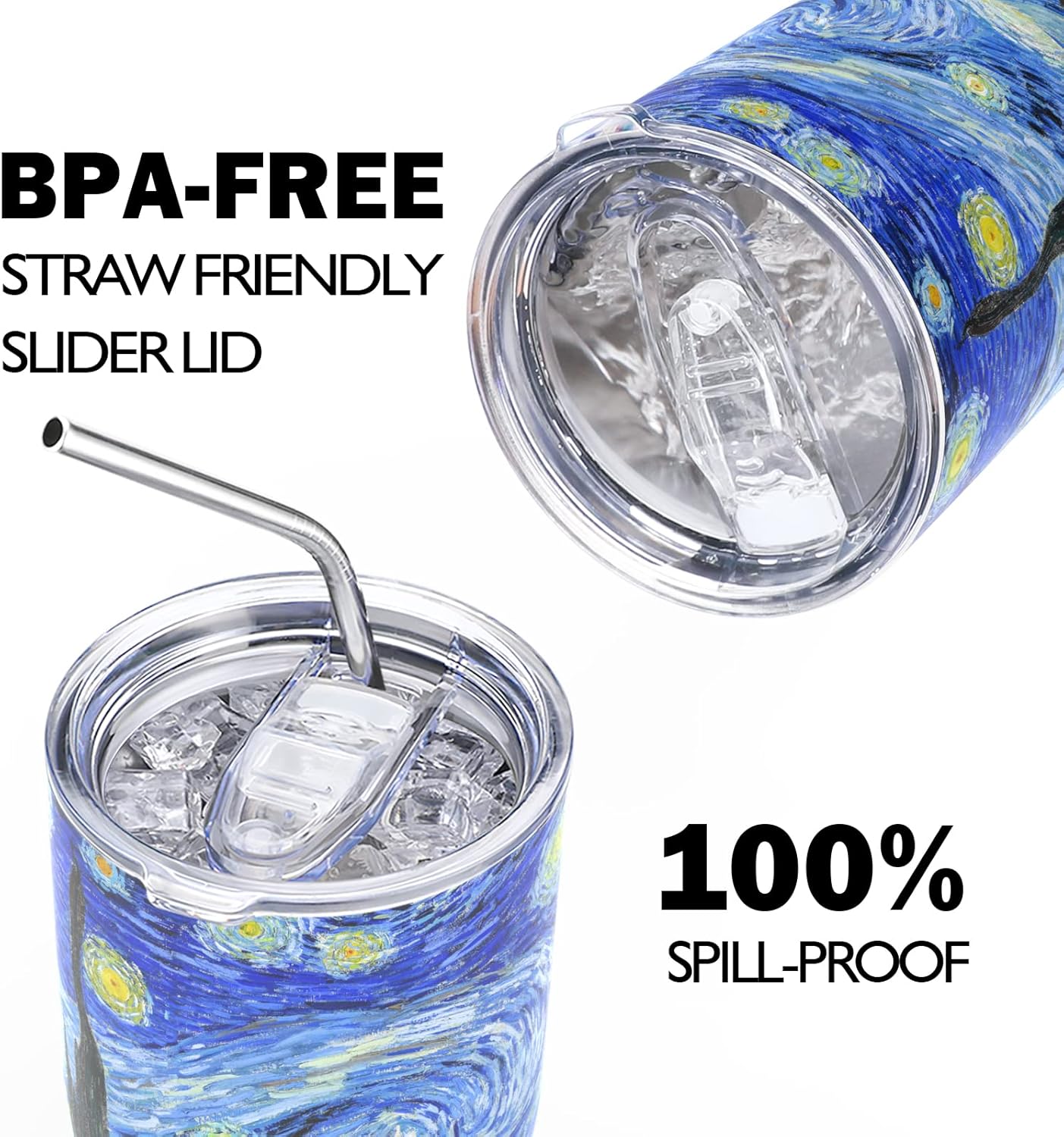 30oz Insulated Tumblers with Lids and Straws, Double wall Stainless Steel Tumbler with straw, Reusable Spill Proof Tumbler, Perfect for Iced Coffee, Tea & More- Flamingo