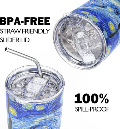 30oz Insulated Tumblers with Lids and Straws, Double wall Stainless Steel Tumbler with straw, Reusable Spill Proof Tumbler, Perfect for Iced Coffee, Tea & More- Flamingo