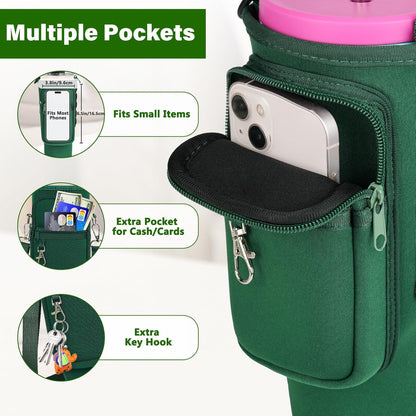 Magnetic Water Bottle Carrier Bag Compatible with Stanley/Meoky 40 oz Tumbler with Handle,Water Bottle Holder Pouch with Adjustable Shoulder Strap & Phone Pocket Fits for Stanley Cup Accessories