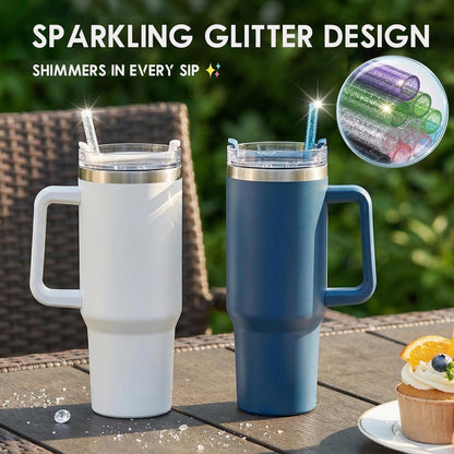 12 Pack Replacement Glitter Straws and Covers for 40 oz Stanley Adventure Travel Tumbler Cup, Reusable Glitter Straws with Cleaning Brush, Compatible with 40oz 30oz 20oz 14oz Stanley Water Jug, 12inch