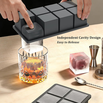 Bangp Large Ice Cube Tray for Whiskey,2 Pack Stackable Big Ice Cube Molds Make 16 Big Whiskey Ice Cubes,Easy Release Square Ice Cube Maker for Cocktails,Whiskey,Soups and Frozen Treats