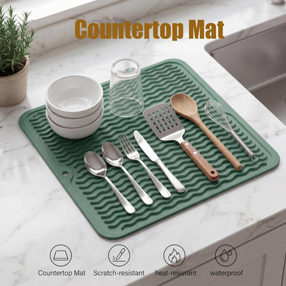 MicoYang Silicone Dish Drying Mat for Multiple Usage,Easy clean,Eco-friendly,Heat-resistant Silicone Mat for Kitchen Counter,Sink,Bar,Bottle,or Cup Green M 17 inches x 6 inches