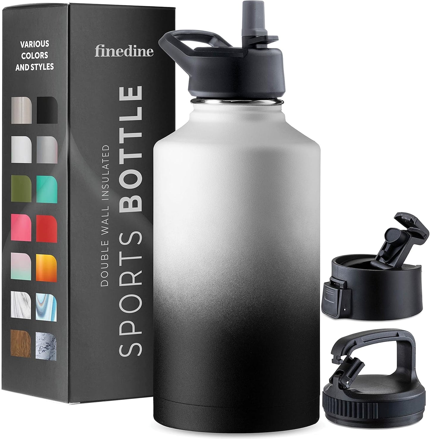 FineDine Water Bottle - Stainless Steel Insulated Water Bottle with Straw Lid, Flip Lid & Wide-Mouth Cap - Keeps Hot and Cold - 25 Oz / 739ml - Dreamy Purple