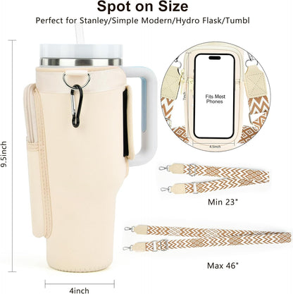 LOKASS Personalized Water Bottle Holder with Strap for Stanley Cup Accessories 40 oz, Initial for Stanley Cup Holder Carrier Bag with Phone Pocket, Stylish Tumbler Accessories for Daily Use Hands-Free
