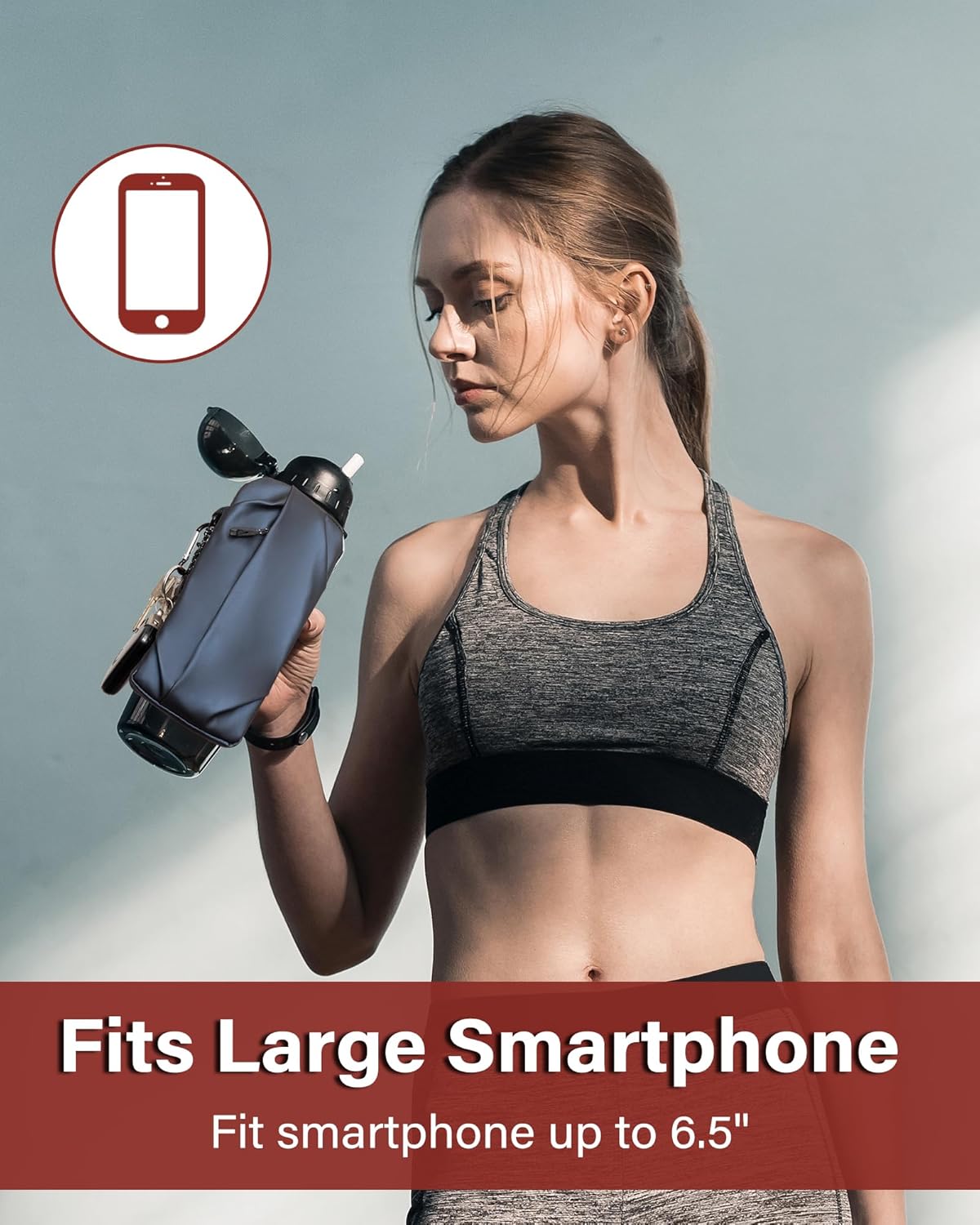 Gym Water with Phone Holder & Wallet, Water Bottle Caddy Versatile Sleeve Bag for Running Sports & Daily Use