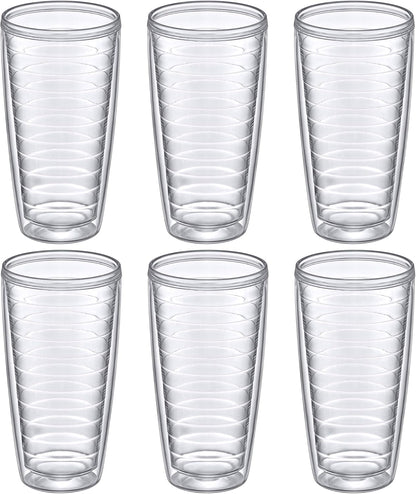 Amazing Abby - Alaska - 24-Ounce Insulated Plastic Tumblers (Set of 6), Double-Wall Plastic Drinking Glasses, All-Clear Reusable Cups, BPA-Free, Shatter-Proof, Dishwasher-Safe