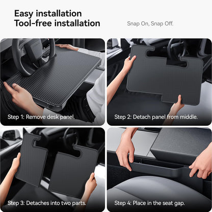 YONZEE 2-in-1 Car Steering Wheel Desk Tray & Car Seat Gap Filler Organizer – Foldable Carbon Fiber Look Table for Laptop, Eating Food, Writing – for Standard Round Steering Wheels