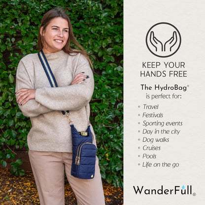 WanderFull Original HydroBag Fits Up to 32 oz Water Bottle Holder with Strap – Hands-Free Crossbody Water Bottle Carrier Bag with Phone Pocket - Colors B