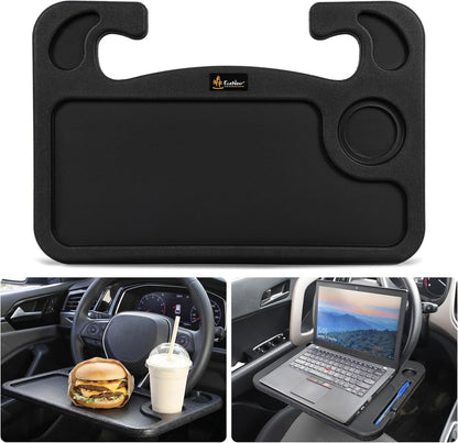 EcoNour 2 in 1 Car Steering Wheel Desk | Tray for Laptop Car Mount with Pen Holder | Desk Console for Car | Food Tray for Eating with Drinks Holder | Multipurpose Travel Car Accessories
