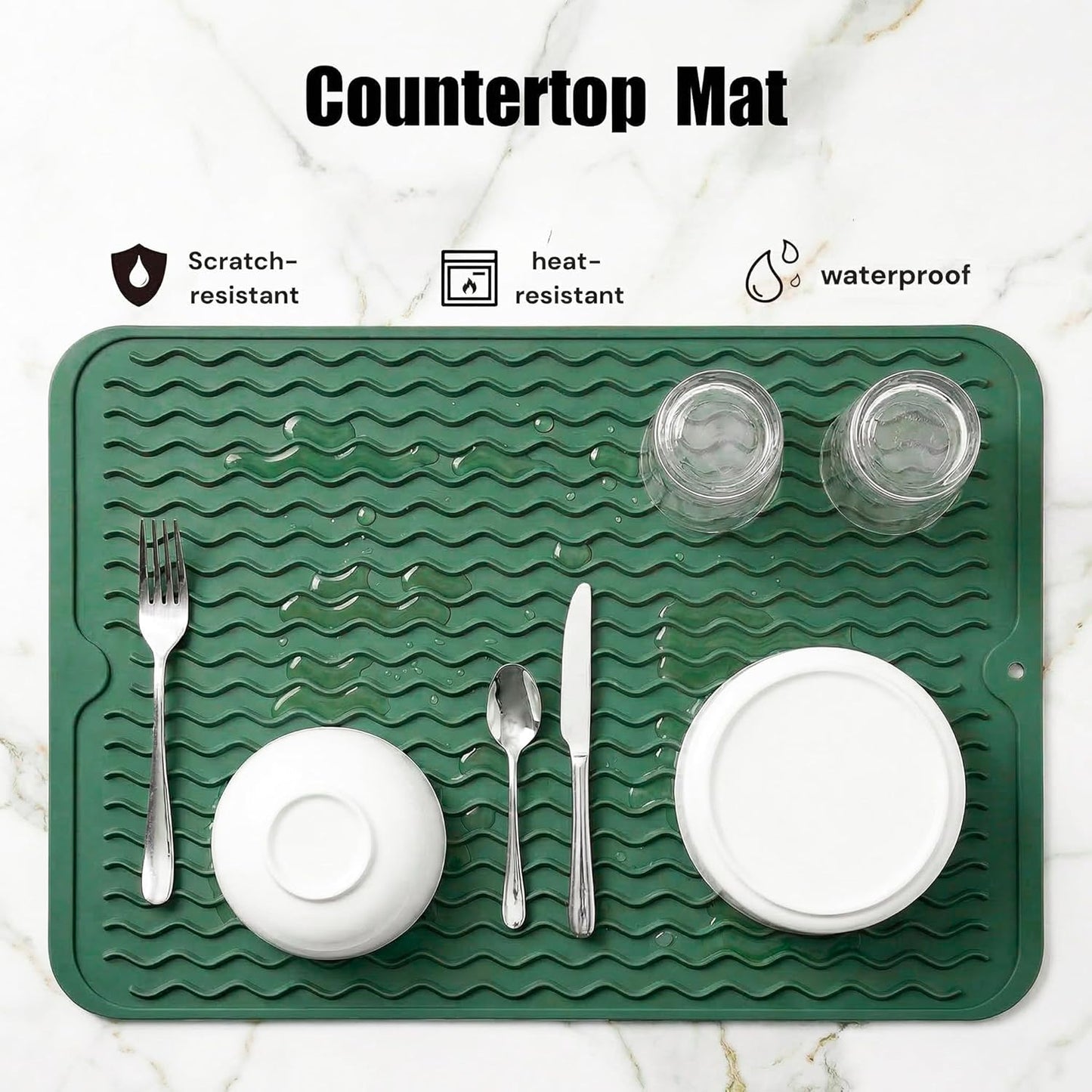 MicoYang Silicone Dish Drying Mat for Multiple Usage,Easy clean,Eco-friendly,Heat-resistant Silicone Mat for Kitchen Counter,Sink,Bar,Bottle,or Cup Green M 17 inches x 6 inches