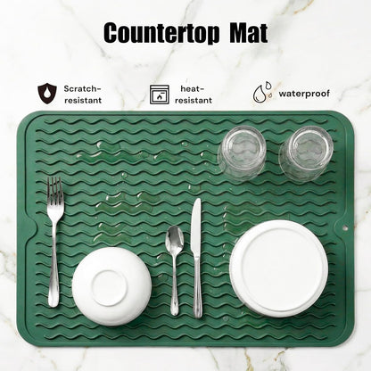MicoYang Silicone Dish Drying Mat for Multiple Usage,Easy clean,Eco-friendly,Heat-resistant Silicone Mat for Kitchen Counter,Sink,Bar,Bottle,or Cup Green M 17 inches x 6 inches