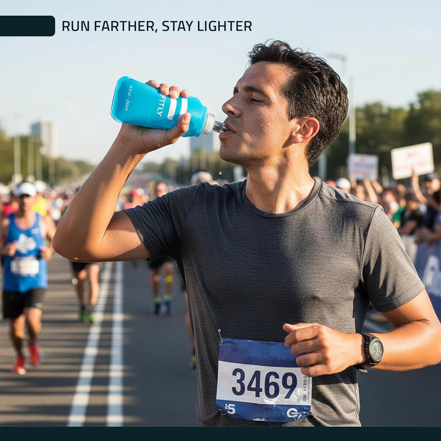 FITLY Soft Flask - Shrink As You Drink Soft Water Bottle for Hydration Pack - Folding Water Bottle Ideal for Running, Hiking, Cycling, Climbing & Rigorous Activity