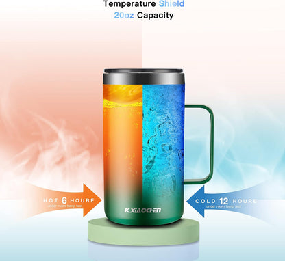 KXIAOCHEN 20oz Insulated Coffee Mug with Lid, Stainless Steel Coffee Cup, Double Wall Vacuum Coffee Tumbler with Handle, Premium Thermal Travel Coffee Mug (Navy Blue)