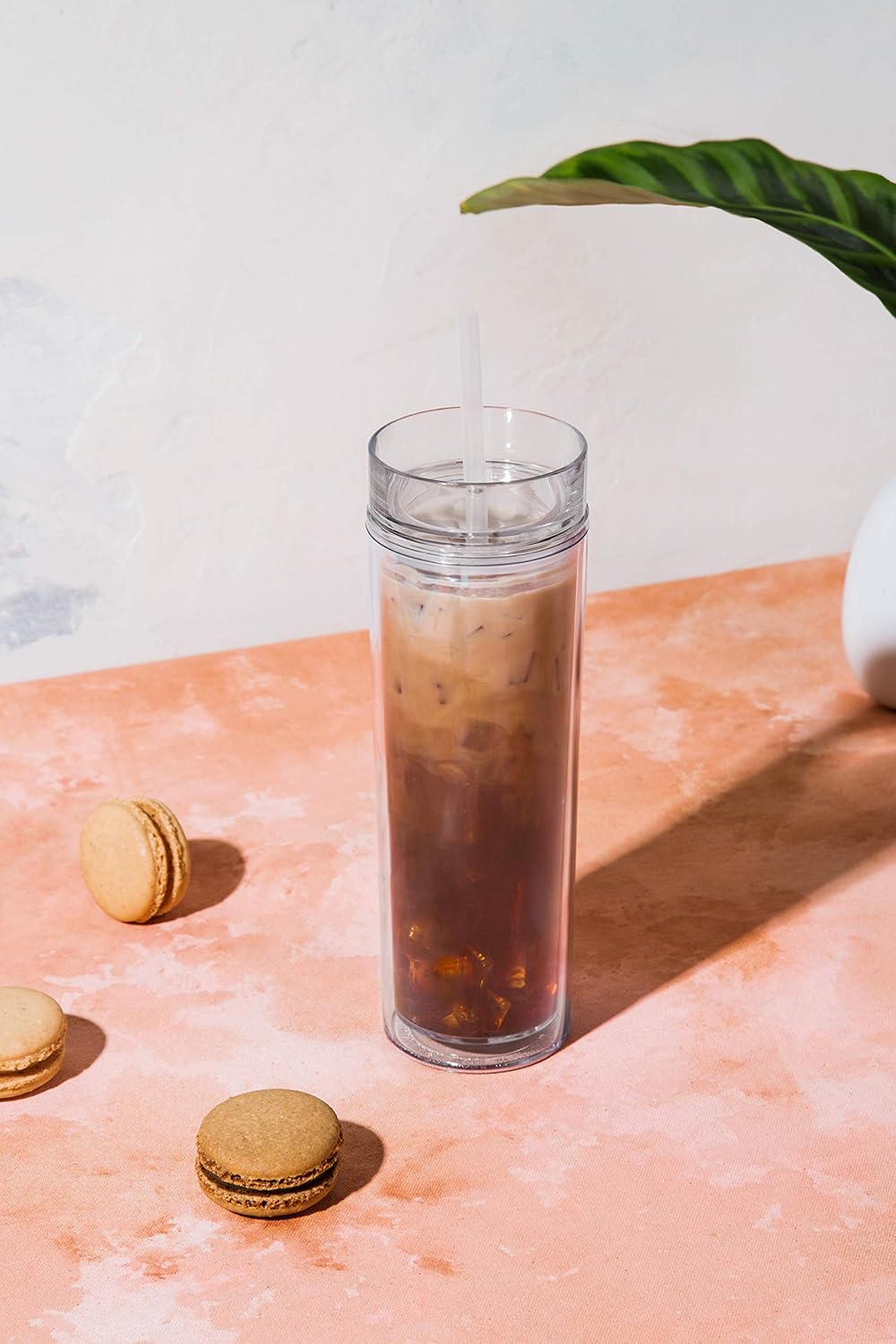 Maars Skinny Clear Tumbler with Lid and Straw | 16oz Premium Acrylic, Insulated Double Wall Plastic Reusable Water Cups, BPA-Free To Go Cups for Iced Coffee, Juice & Ice Tea