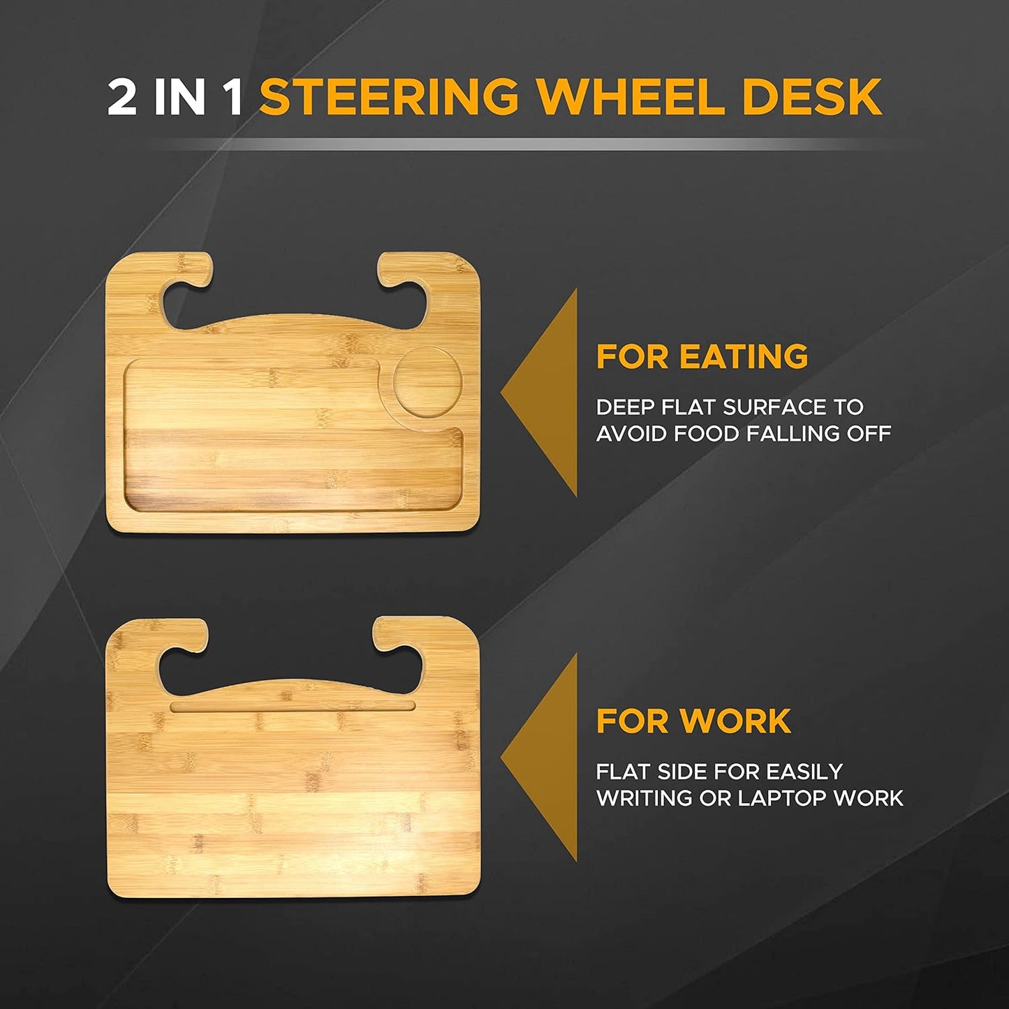 EcoNour 2 in 1 Car Steering Wheel Desk | Tray for Laptop Car Mount with Pen Holder | Desk Console for Car | Food Tray for Eating with Drinks Holder | Multipurpose Travel Car Accessories