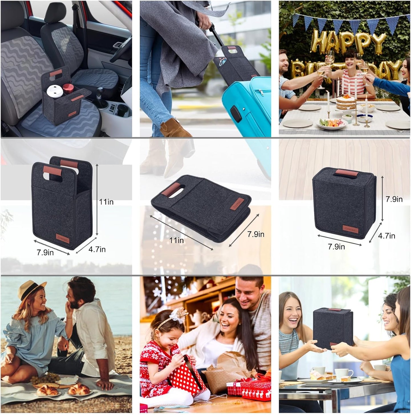 Foyego 4 Cup Drink Carrier with Handle, Reusable Insulated Drink Caddy Drink Holder for Car, Folding Portable Coffee Cup Holder Bag for Travel and Delivery
