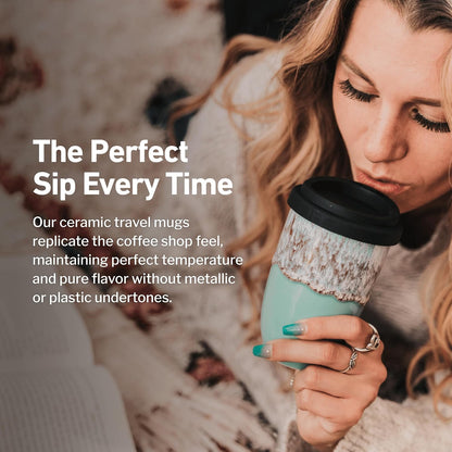 NOVA CERAMICS Coffee Tumbler – Travel Mug - On the Go Coffee Mug – Microwave & Dishwasher Safe Green Coffee Tumbler - Gifts For Women Men Him Her – 16oz – Monsoon