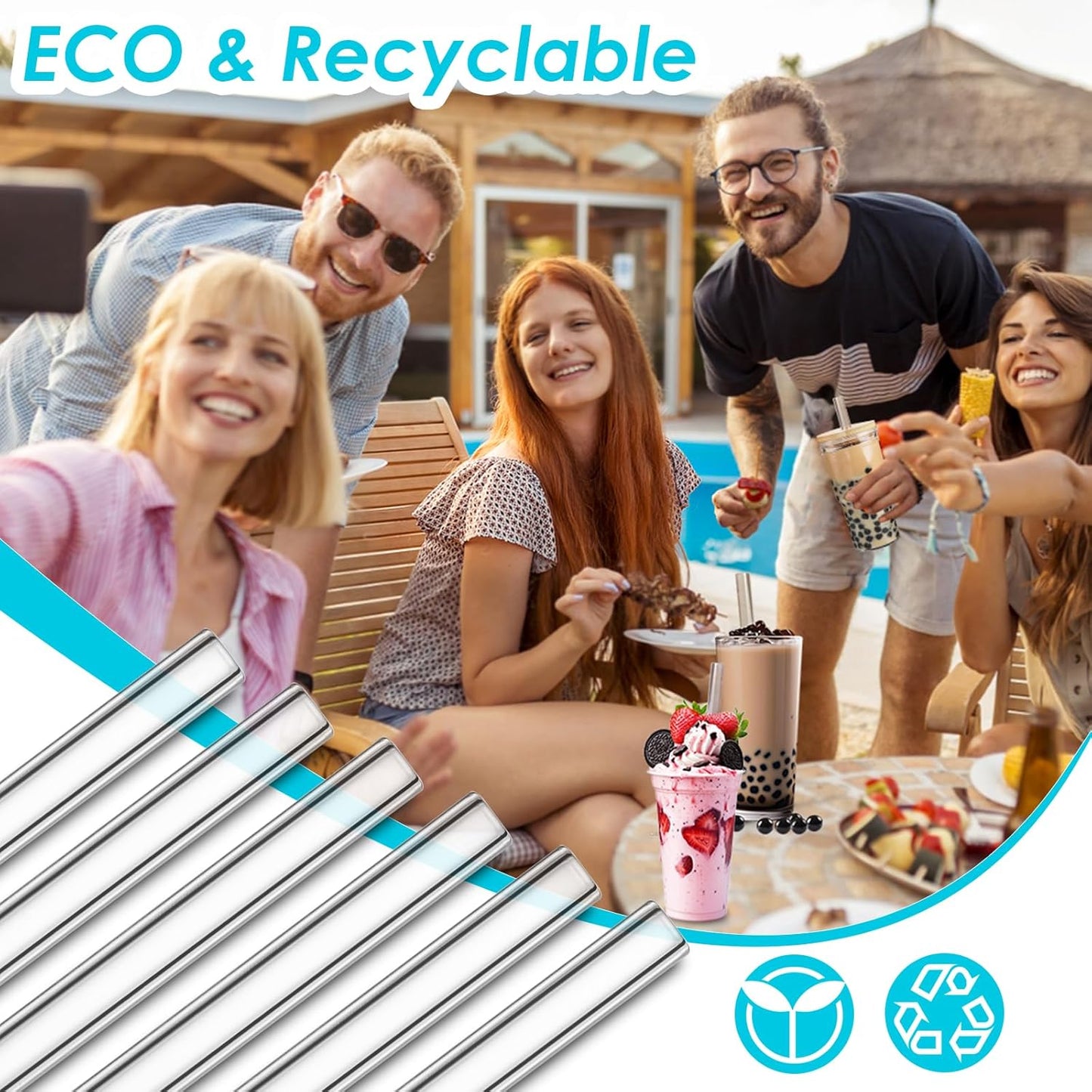Reusable Glass Straws Shatter Resistant Clear, Skinny Glass Straw Bent Thin for 16 oz Cups Tumblers 9 inch 8mm