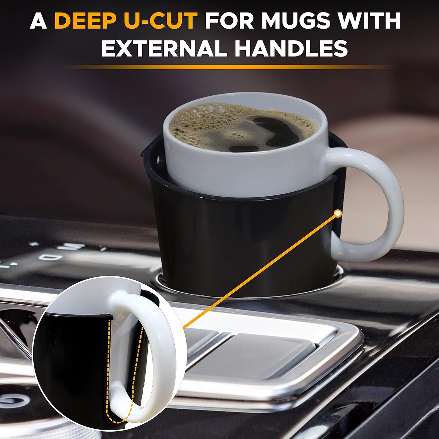 EcoNour Car Cup Holder Expander | Fits 32/40 oz Hydro Flasks, Yeti, Nalgene & Large Bottles up to 3.8" | Universal Cup Adapter for Cars with 3.2" Holders – Black