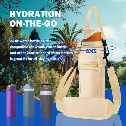 Neoprene Water Bottle Holder Bag with Cell Phone Pocket Compatible with Owala FreeSip 24 oz，Water Bottle Carrying Bag ，with Adjustable Shoulder Strap,for 24oz Stainless Steel Water Bottle