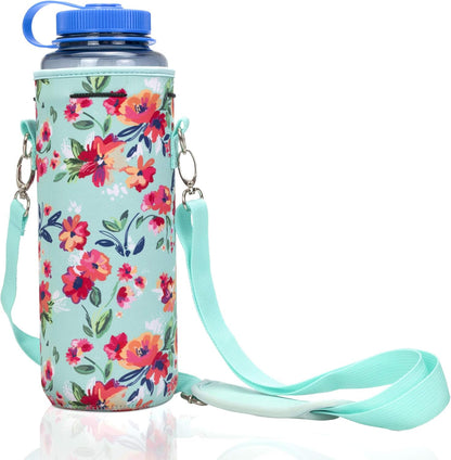 Made Easy Kit Neoprene Water Bottle Carrier Holder with Adjustable Shoulder Strap for Insulating & Carrying Water Container Canteen Flask Available in 5 Sizes (Black, M (16oz-22oz))