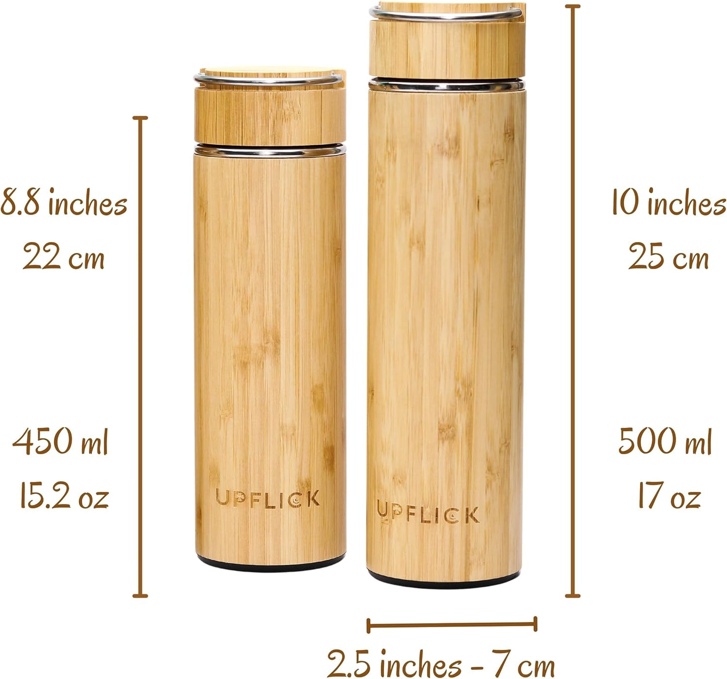 Bamboo Water Bottle Insulated Tea Tumbler for Men Birthday Gift, Women Travel Tea Set with Diffuser for Loose Tea Leaves, Stainless Steel Leak Proof Gift for Mom (15 oz)