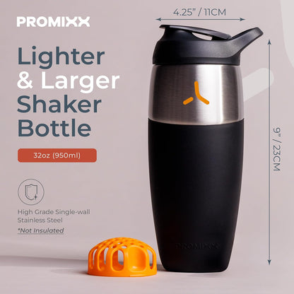 32oz Stainless Steel Protein Shaker Bottle – Leak-Proof Metal Shaker Cup with Snap-Fit Agitator for Smooth, Clump-Free Shakes – BPA-Free, Odor Resistant, Easy to Clean