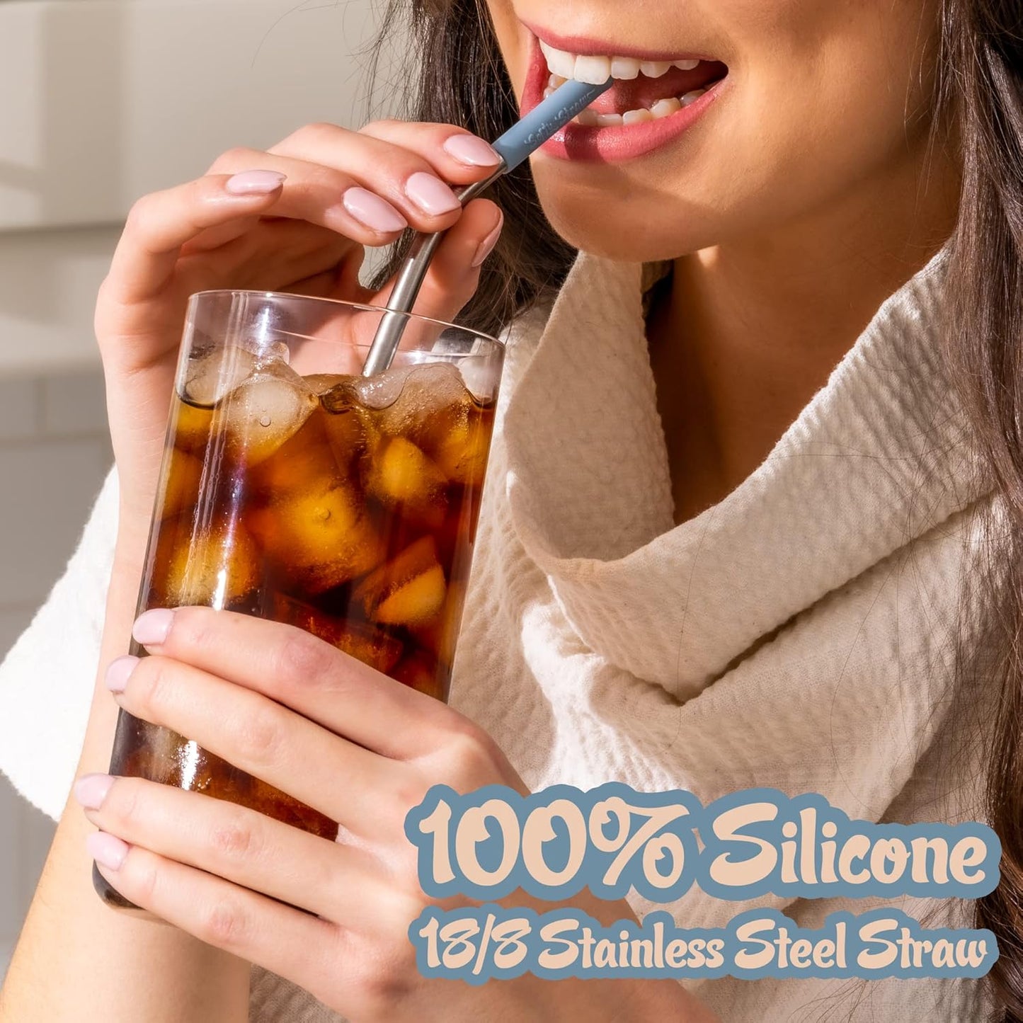 Softy Straws Premium Reusable Stainless Steel Drinking Straws With Silicone Tips + Patented Straw Cleaners and Carrying Case - 9” Long Metal With Curved Bend for 20/30/32oz Tumblers