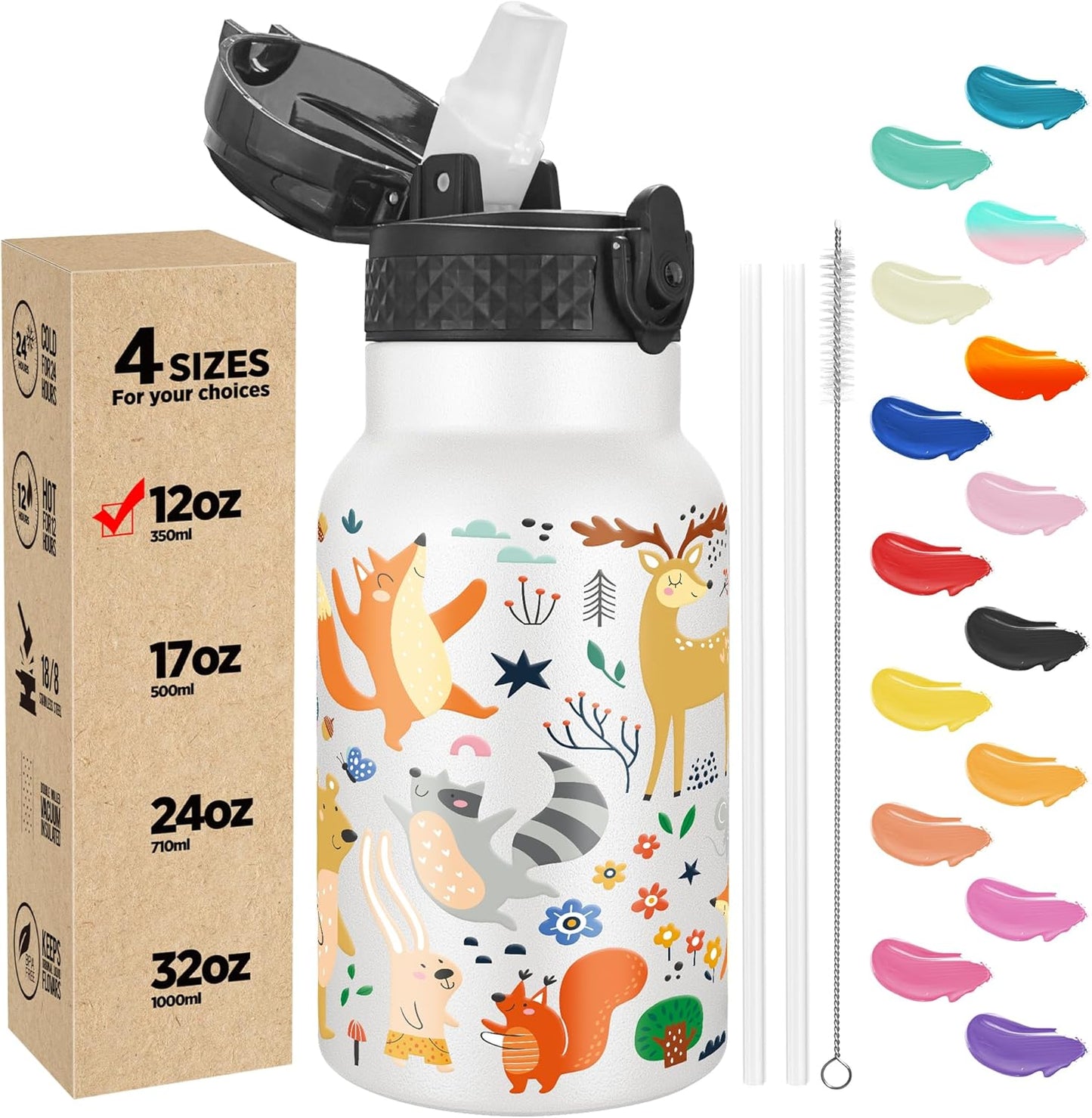 Han's Bottle Sports Water Bottle - 24 Oz, Straw Lid, Leak Proof, Vacuum Insulated Stainless Steel, Double Walled, Thermo Mug,Black