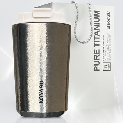 KOYASU Ti-Zen Titanium Travel Coffee Mug - 12oz Ultralight Insulated Tumbler - Leakproof Commuter Cup for Men & Office Desk Accessory - Minimalist Portable Tea Flask for Travel & Car- Indigo Blue