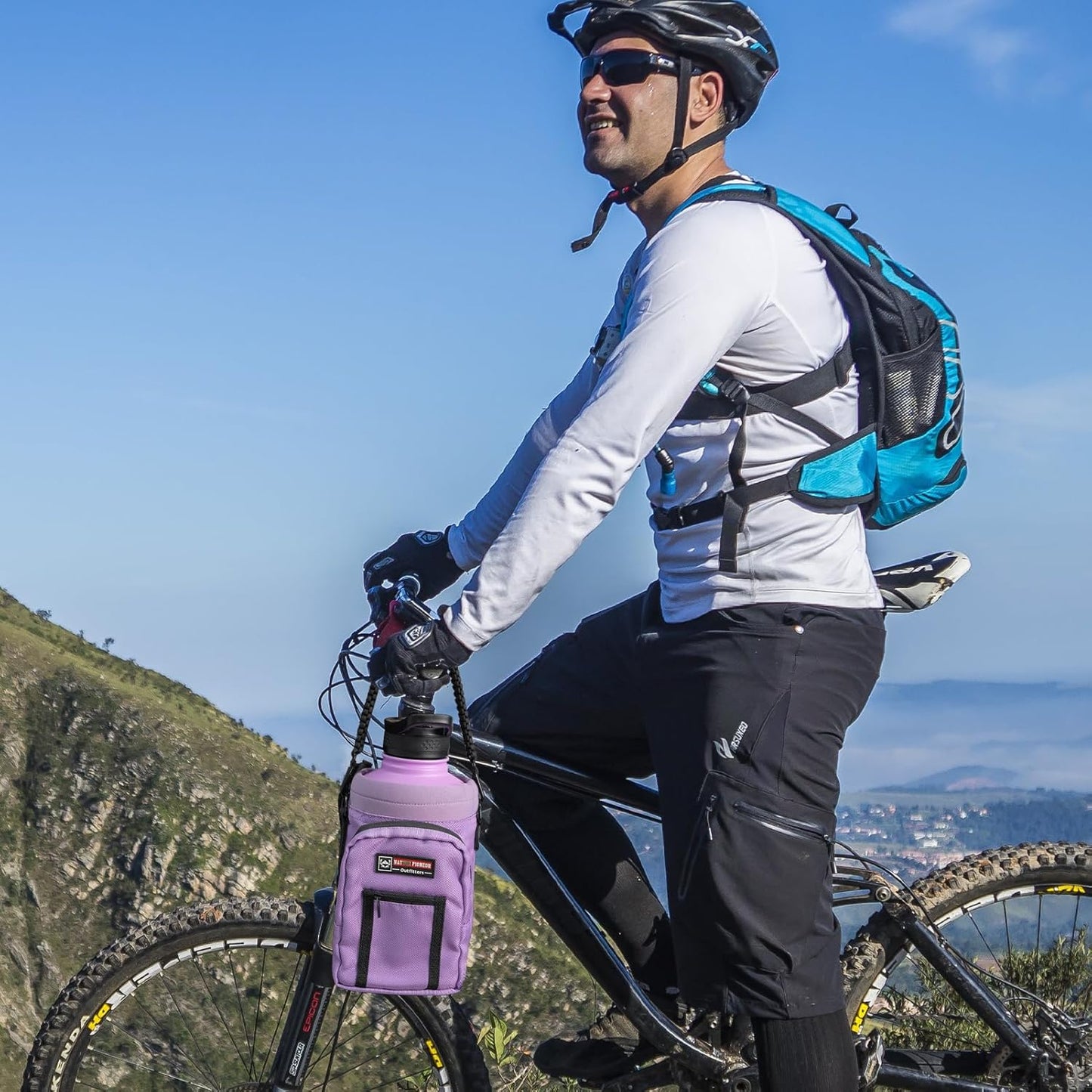 NATURE PIONEOR Water Bottle Holder with Adjustable Strap - 26/32/36/40/46/64oz Insulated Water Bottle Sling Carrier with Paracord Handle & 2 Pockets, Outdoor Sports, Hiking, Camping, Gym
