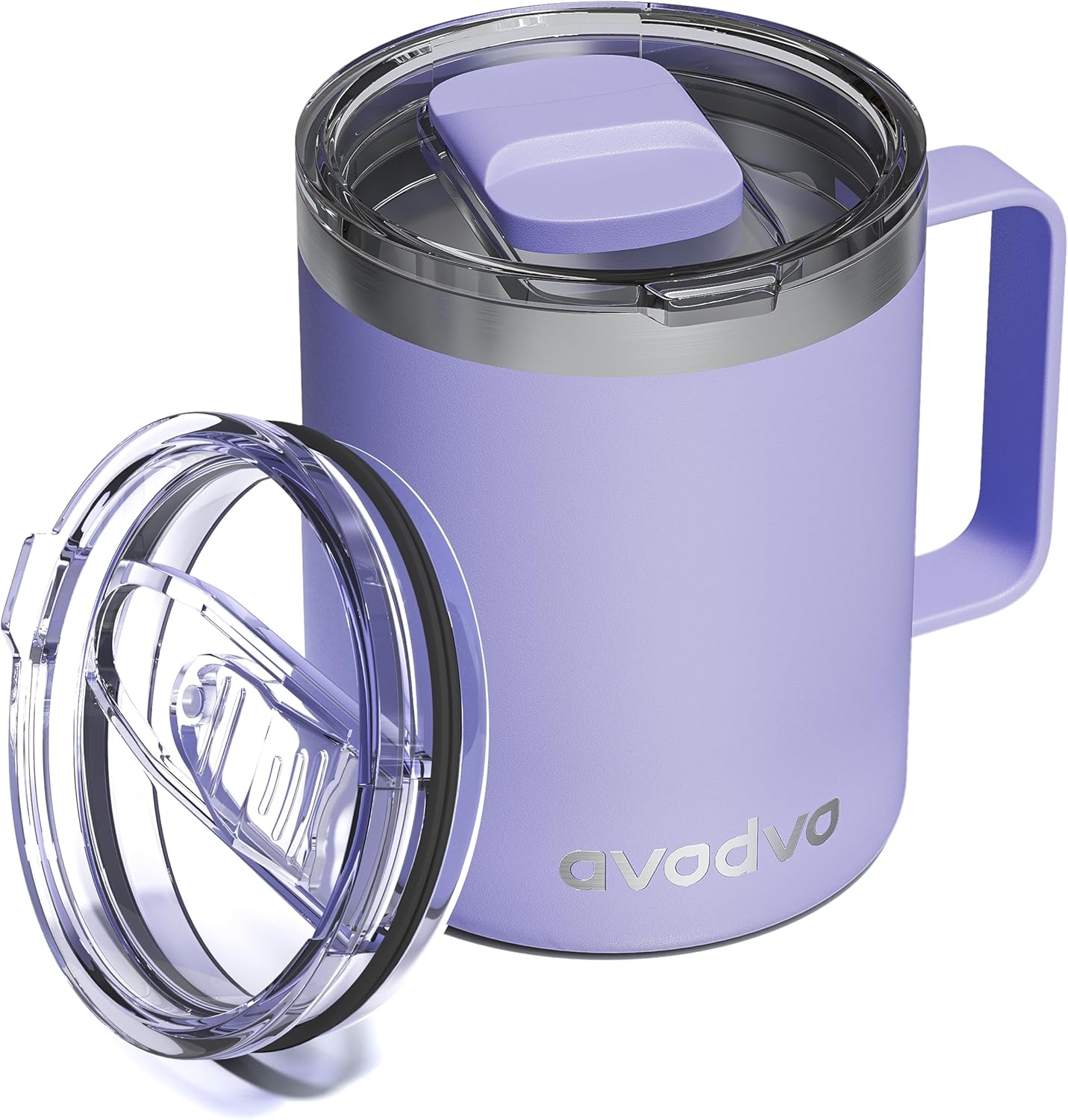 12oz Insulated Coffee Mug with Lid – Includes Two Lids, Stainless Steel Coffee Travel Mug with Handle, Double Wall Vacuum Insulated Camping Mug for Home, Office & Outdoor, Navy Blue