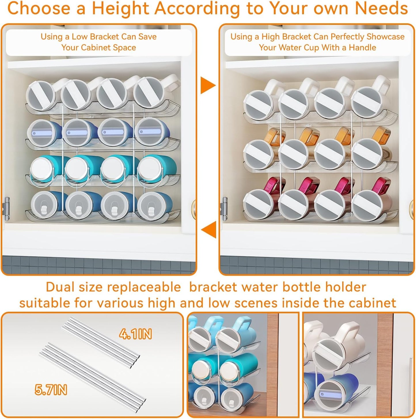 Yieach 2 Tier Water Bottle Holder for Cabinet,Acrylic Wine Rack and Stackable Water Bottle Organizer for Pantry - Waterbottle Organizer for 40 oz Stanley Cup Holder and Other Tumbler Organizers