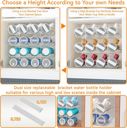 Yieach 2 Tier Water Bottle Holder for Cabinet,Acrylic Wine Rack and Stackable Water Bottle Organizer for Pantry - Waterbottle Organizer for 40 oz Stanley Cup Holder and Other Tumbler Organizers