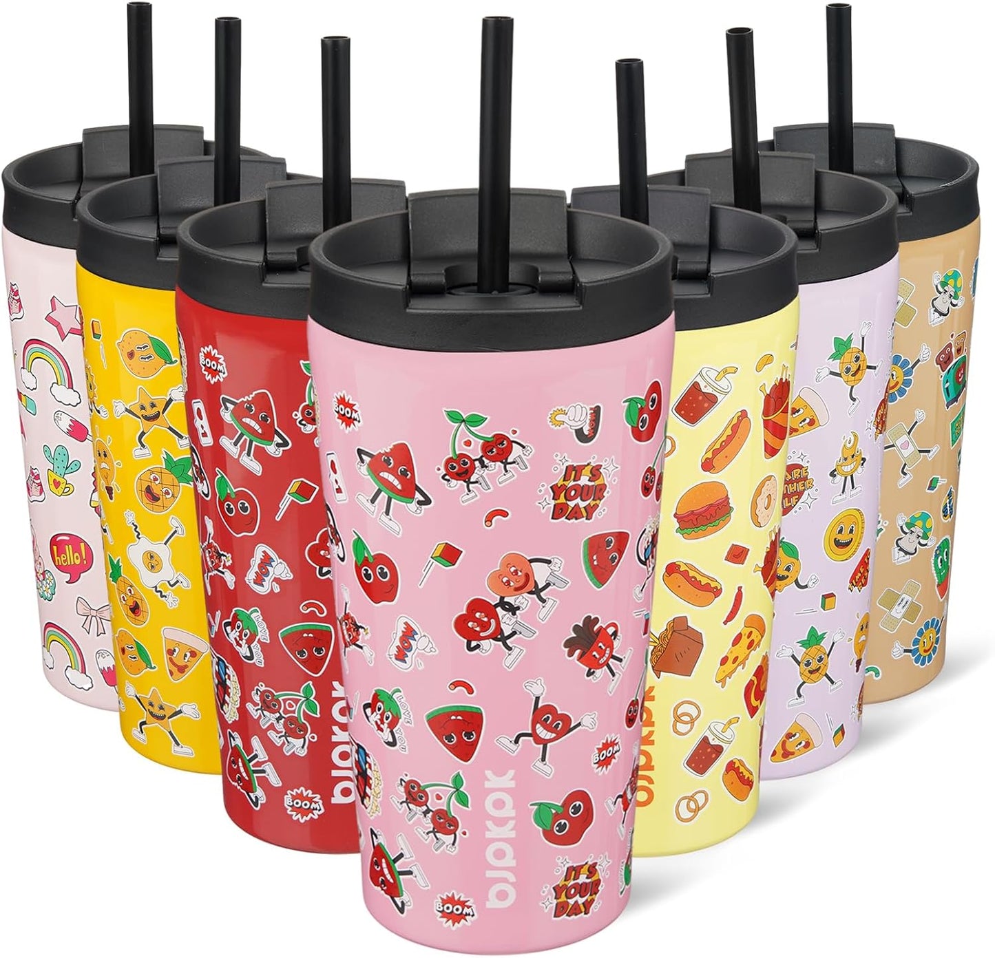 BJPKPK 22oz Insulated Tumbler With lid And Straw Stainless Steel Tumblers Travel Coffee Mug Reusable Thermal Cup,Sky