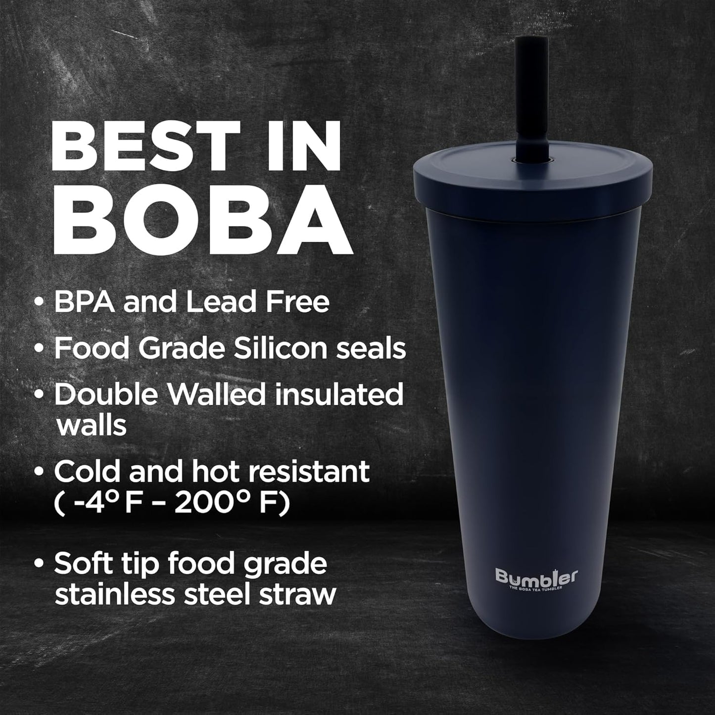 Bumbler Original Boba Tea Cup - 24oz Double-Walled Plastic Reusable Tumbler with Extra Wide Straw & Leak-Proof Lid - BPA-Free Smoothie & Iced Coffee Travel Mug - Blush Pink