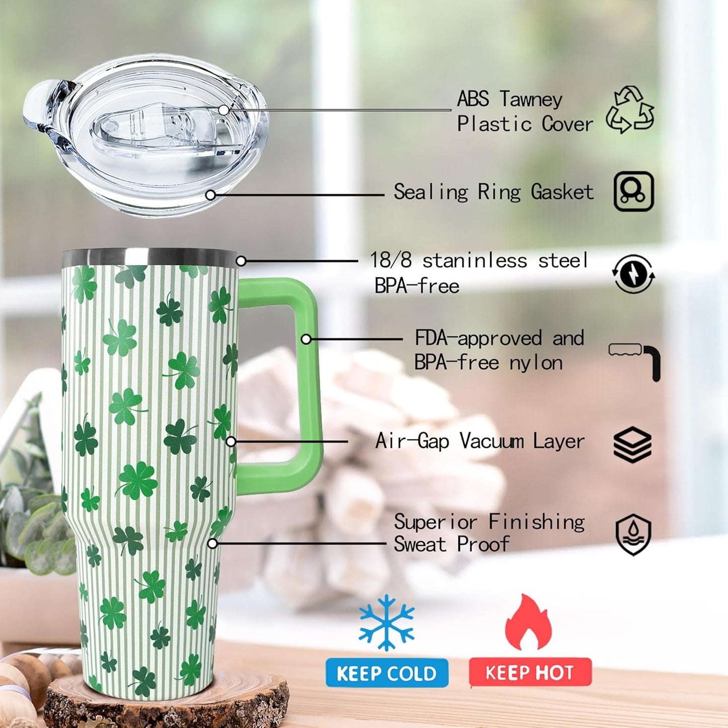 Ceovfoi 40 oz Pickleball Coffee Mug Vacuum Insulated Travel Tumbler with Handle, Lid & Straw - Perfect Pickleball Gifts for Players, Coaches, Lovers | Pickleball Accessories
