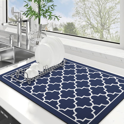 WISELIFE Dish Drying Mat Super Absorbent Drying Mat Large Dish Drying Mats for Kitchen Counter Easy Clean Dish Mat Kitchen Drying Mat15"x 18" Stylish Grey