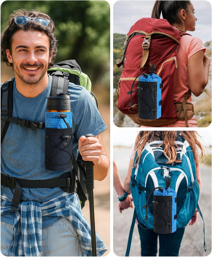 Large Water Bottle Holder Pouch Bag, Backpack Water Bottle Holder Mesh Bag Carrier Fits for 10-32oz Bottles, Heavy-Duty Water Bottles Holder Accessories for Hiking, Sports, Travel, Outdoor